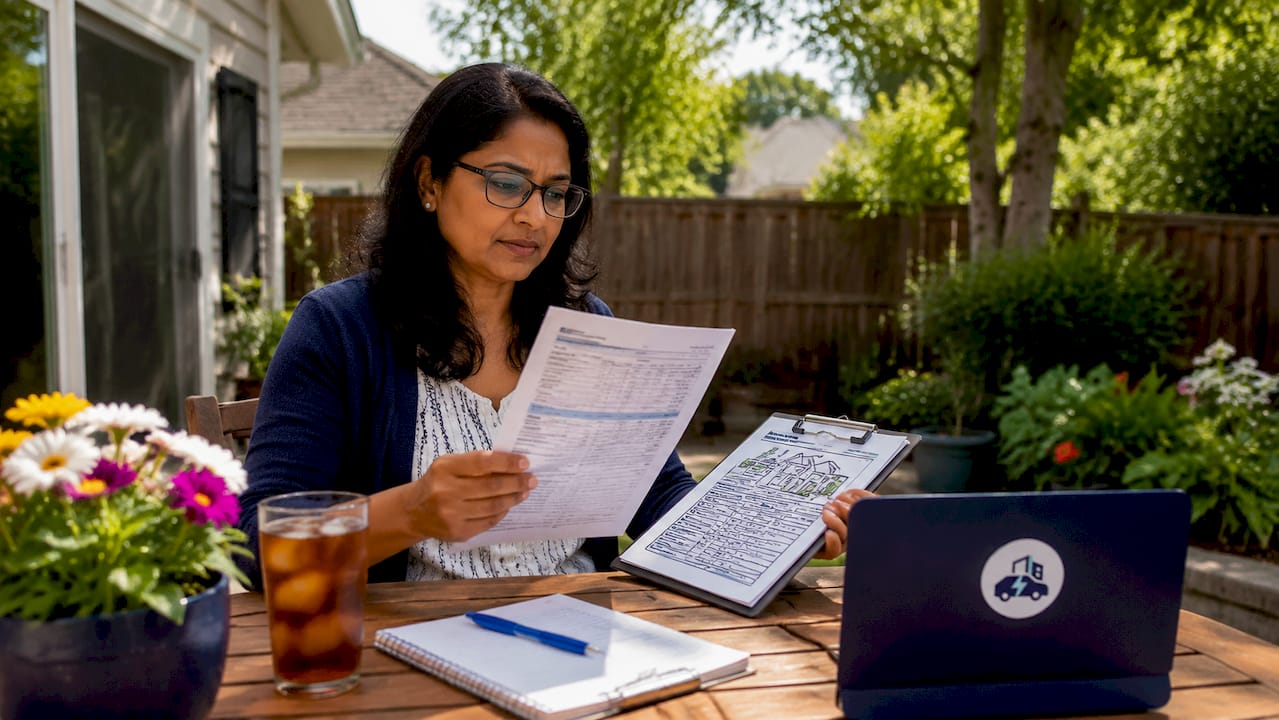 Homeowner reviewing utility bill for energy audit