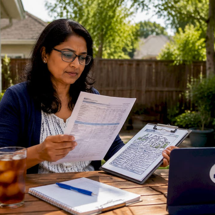 Homeowner reviewing utility bill for energy audit