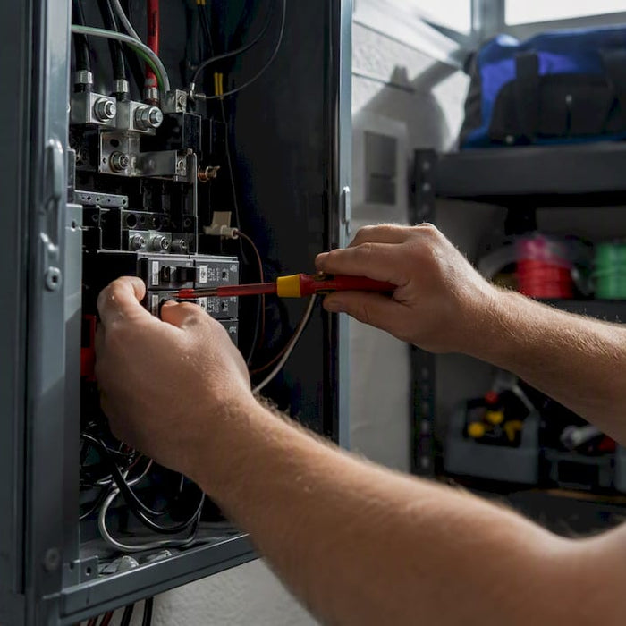 Electrician wiring EV charger breaker panel