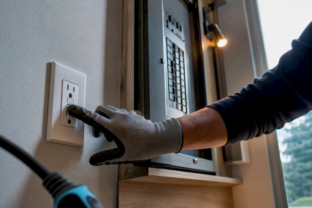Electrician testing EV charger GFCI protection