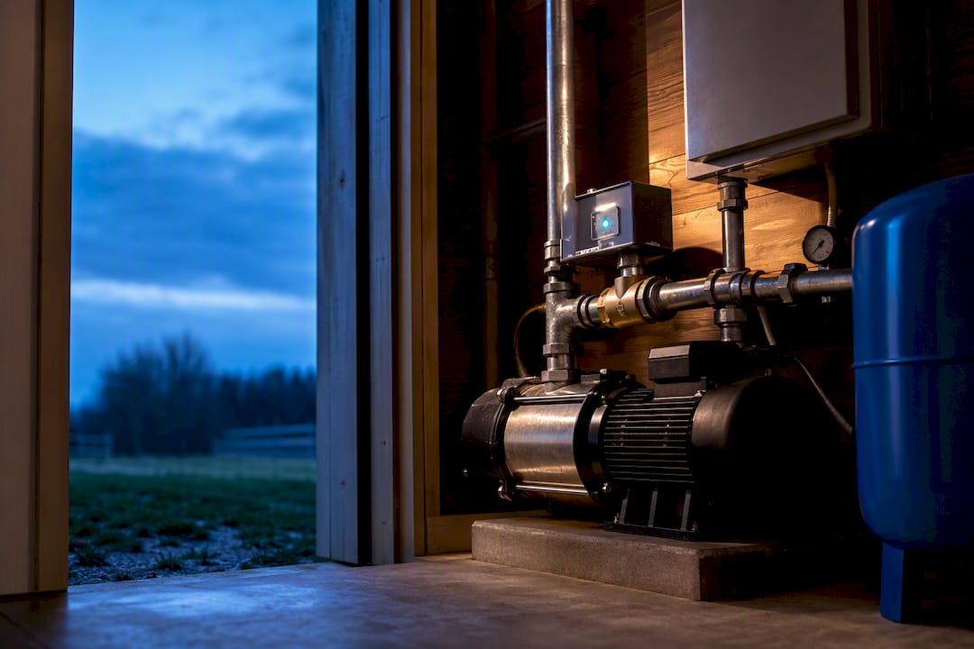 Well pump equipment in a rural well house