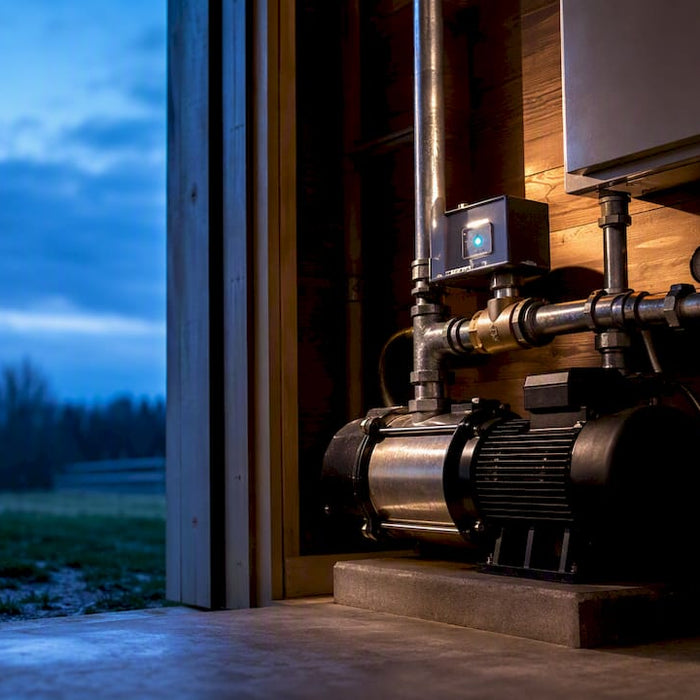 Well pump equipment in a rural well house