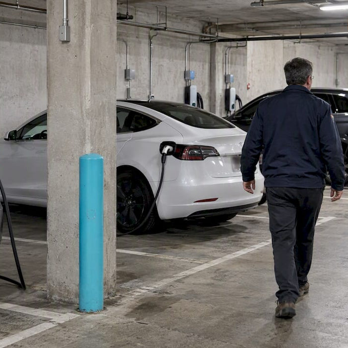 Condo garage with shared EV charging stations