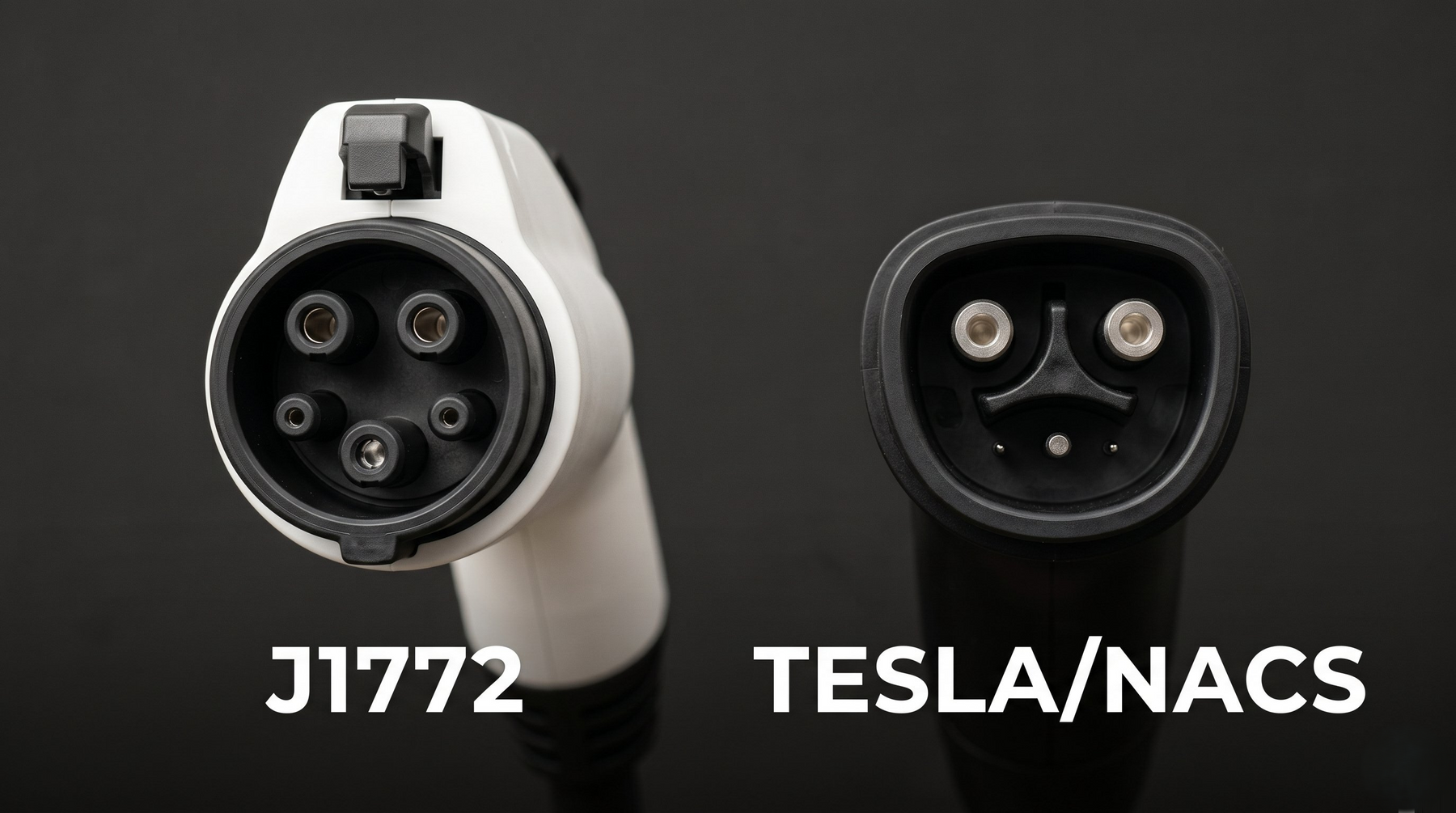 Side-by-side comparison of J1772 and Tesla NACS EV charging connectors