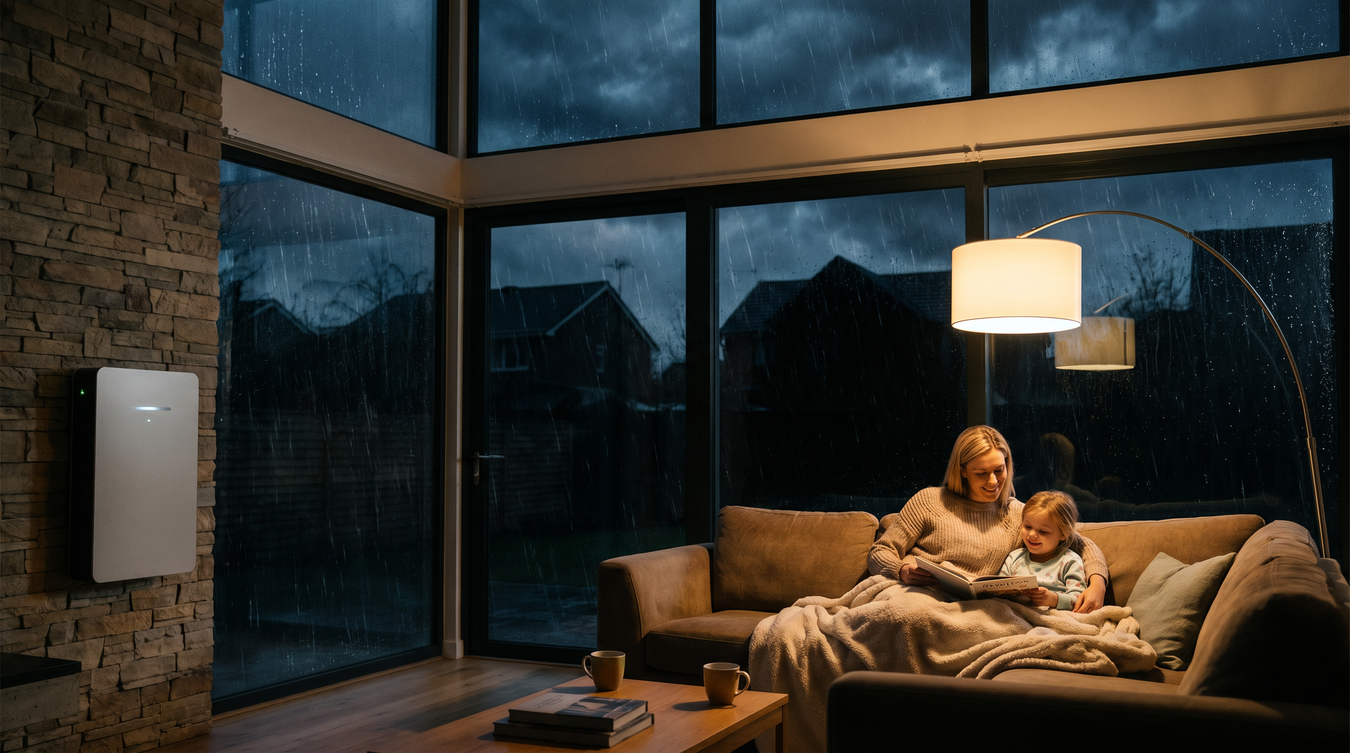 Cozy home living room with warm lighting at night