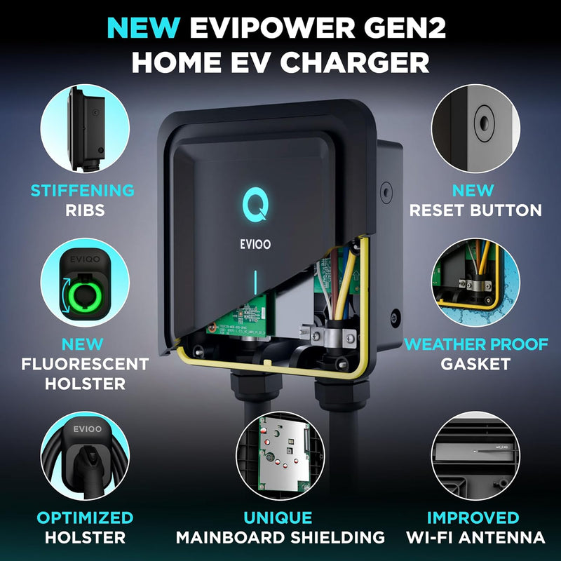 EVIQO Level 2 EV Charger 40A (9.6kW) NEMA 14-50 Plug-In | J1772 for Non-Tesla EVs