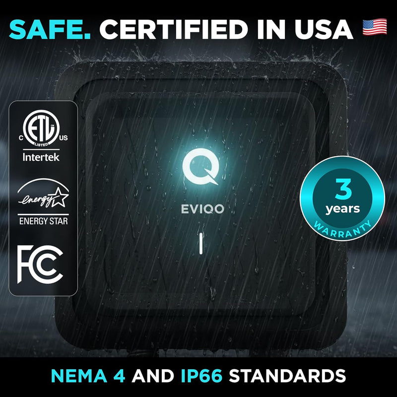 EVIQO Level 2 EV Charger 40A (9.6kW) NEMA 14-50 Plug-In | J1772 for Non-Tesla EVs