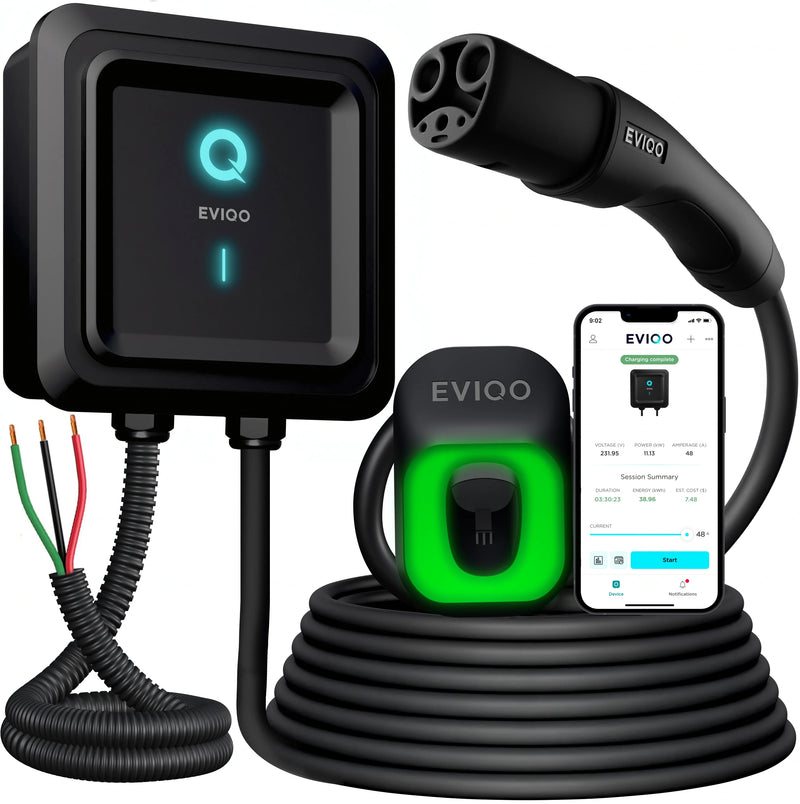 EVIQO NACS Level 2 EV Charger, 48A (50A Max), 240V, Hardwired, for Tesla EVs